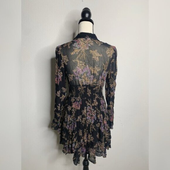 Free People Fake Pretend Black Print Long Sleeve Mini Dress - Picture 10 of 14